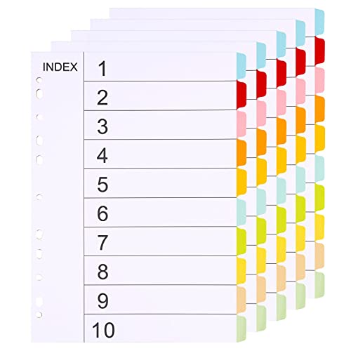 (5 Stück) Ordner Register A4 Ordner Trennblätter 10 Teil-10 Farben Trennblätter für Ordner A4 11 Löcher Gestanzt mit Digitalen Abdeckungen Ordner Register Index-Teiler von komstuon