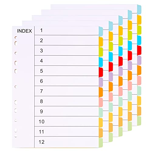 (5 Stück) Ordner Register A4 Ordner Trennblätter 12 Teil-12 Farben Trennblätter für Ordner A4 11 Löcher Gestanzt mit Digitalen Abdeckungen Ordner Register Index-( von komstuon