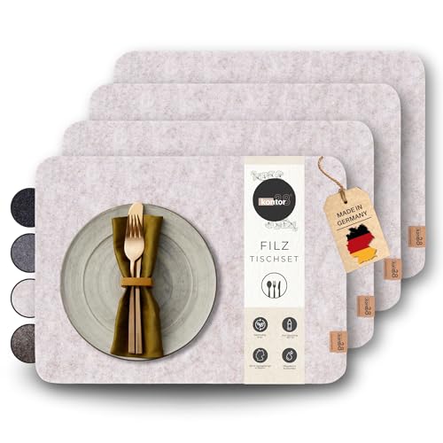 kontor28 - Design Tischsets aus Upcycling rPET Filz, 100% Made in Germany, Platzsets abwaschbar + schmutz -und wasserabweisend, Tischuntersetzer Filzmatte, Platzdeckchen (beige, 4er Set) von kontor28