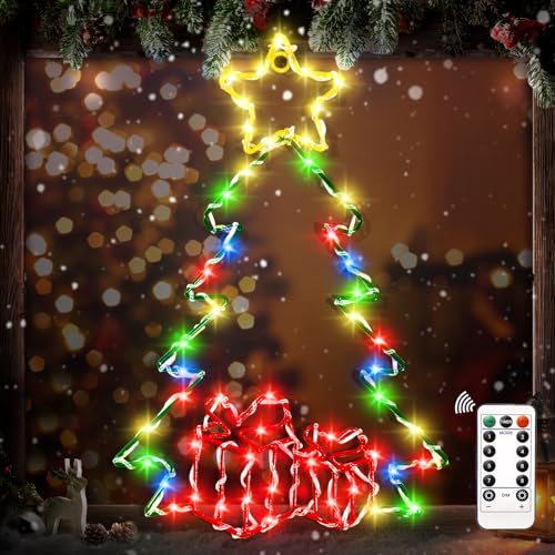 98cm Groß Weihnachtsdekorationen Baumlichter, LED Weihnachtsbaum Fenster-Silhouette-Lichterdekorationen, Weihnachtsbeleuchtung Fenster-Hängelichter, Weihnachtswanddekorationen Weihnachts-Hängelichter von kopotma