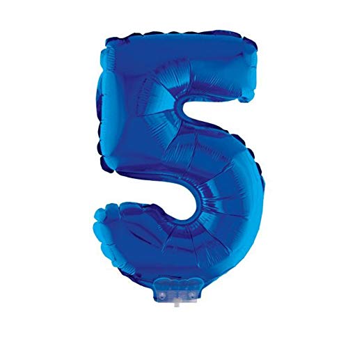 kostüm-paradies Folienballon Zahl 5" am Stab 41 cm, blau , Helium geeignet von Funny Fashion