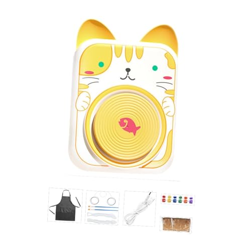 kowaku Elektrisches Töpferscheiben-Set für Kinder, Töpferformmaschine, Bildhauer-Tonwerkzeuge, Cartoon-Tierform, komplettes Töpferset, Katze von kowaku