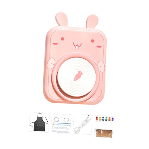 kowaku Elektrisches Töpferscheiben-Set für Kinder, Töpferformmaschine, Bildhauer-Tonwerkzeuge, Cartoon-Tierform, komplettes Töpferset, Rosa Kaninchen von kowaku