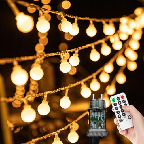 Lichterkette Außen Strom Outdoor - 15M 100 LED Kugel Lichterkette mit 8 Modi IP44 Wasserdicht, Partylichterkette mit Stecker für Innen und Außen, Ideal für Gartenbeleuchtung, Hochzeit, Balkon, Camping von kozamas