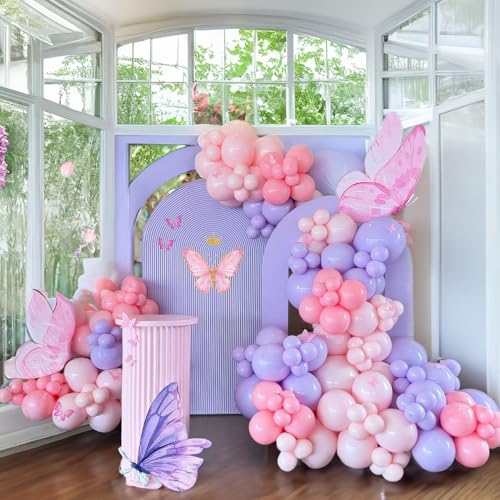 Frühlingsrosa lila Ballongirlande Bogen Kit 151pcs mit hellrosa und lila Schmetterling Dekorationen für Frühling Mädchen Baby Shower Fee Elfe Geburtstag Party Dekorationen von kozee