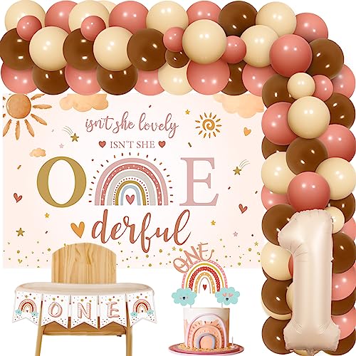 Ist sie nicht süß? Sie ist nicht großartig mit Dekorationen, Boho Mädchen erste Geburtstag Dekoration, rosa braune Ballon Ring Kit Hintergrund Nr. 1 Zinn-Ballons Kuchen Hut Hochstuhl Banner von kreat4joy