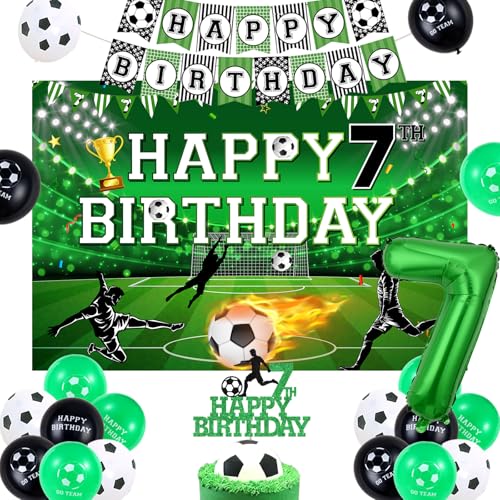 Jungen Fußball 7 Geburtstag Dekoration, Jungen 7 Geburtstag Ballon glücklicher Geburtstag Hintergrund Kuchen Geschenkbanner, grüne Trophäen 7 Fußball Ballon Ballon für Jungen Sport-Themenparty von kreat4joy