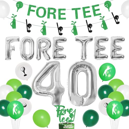 kreat4joy 40 Geburtstag Dekorationen Golf, 40 Geburtstag Dekorationen für Männer Thirtee Banner Folienballons Golf Girlande Geburtstag Glitzer Kuchen Topper für 40 Geburtstag Party Golf Thema von kreat4joy