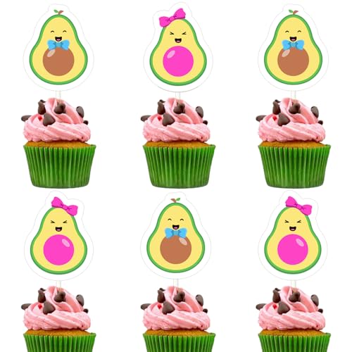 kreat4joy Avocado-Dekorationen zum Enthüllen, 24 Stück, Obst-Avocado-Cupcake-Topper, Heilige Guacamole, Party-Kuchendekorationen für Jungen, Mädchen, Fiesta, Baby, Geschlecht enthüllen, von kreat4joy