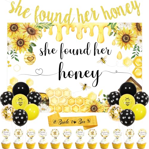 kreat4joy Bee Brautdusche Dekorationen Frauen She Found Her Honey Brautdusche Party Dekorationen Hintergrund Banner Luftballons Schärpe Cupcake Topper für Braut zu Bee Junggesellinnenabschied von kreat4joy