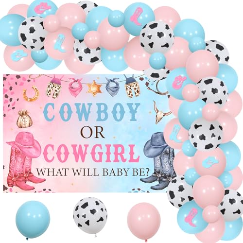 kreat4joy Cowboy oder Cowgirl Geschlecht offenbaren Dekorationen, westliche Geschlechtsoffenbarung Dekorationen Was wird Baby sein Hintergrund Luftballons Bogen Aufkleber für Jungen oder Mädchen er von kreat4joy