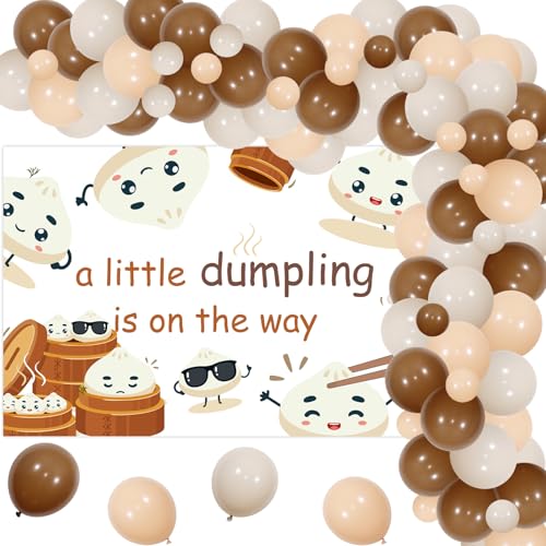 kreat4joy Dumpling Babyparty-Dekorationen, A Little Dumpling is On The Way Babyparty-Hintergrund, neutraler Kaffeebrauner Ballonbogen-Set für kleine Knödel, Babyparty, Geschlechtsoffenbarung, von kreat4joy