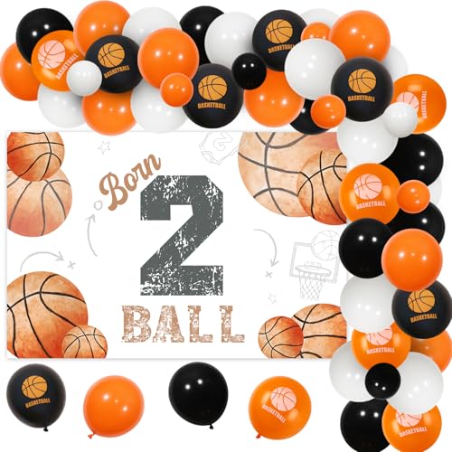 kreat4joy Geboren 2 Ball Geburtstag Dekorationen Junge Basketball Thema 2. Geburtstag Dekorationen Born Two Ball Hintergrund Ballonbogen Kit für Sport Thema 2 Jahre alt Geburtstag Supplies von kreat4joy