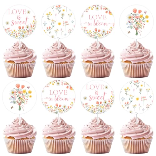 kreat4joy Love Is In Bloom Brautparty-Dekorationen, 36 Stück, florales Wildblumen-Thema, Brautparty-Dekorationen, Cupcake-Topper für Frauen, Mädchen, Junggesellinnenabschied, Hochzeit, Verlobung von kreat4joy