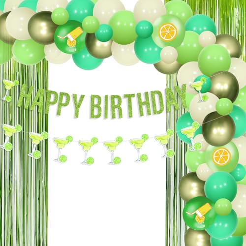 kreat4joy Margarita Geburtstagsdekorationen für Frauen, Margarita Happy Birthday Banner Margarita Geburtstag Girlande Grün Folie Fransen Hintergrund Cocktail Zitrone Ballonbogen für Mädchen Martini von kreat4joy