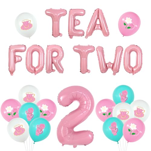 kreat4joy Tea for Two Birthday Decorations, 2. Geburtstag Dekorationen für Mädchen, Tea Party Ballonbanner, 81,3 cm pinker 2 Ballon, 18 Stück Latexballons, Rosa, Geburtstag (Teeparty) von kreat4joy