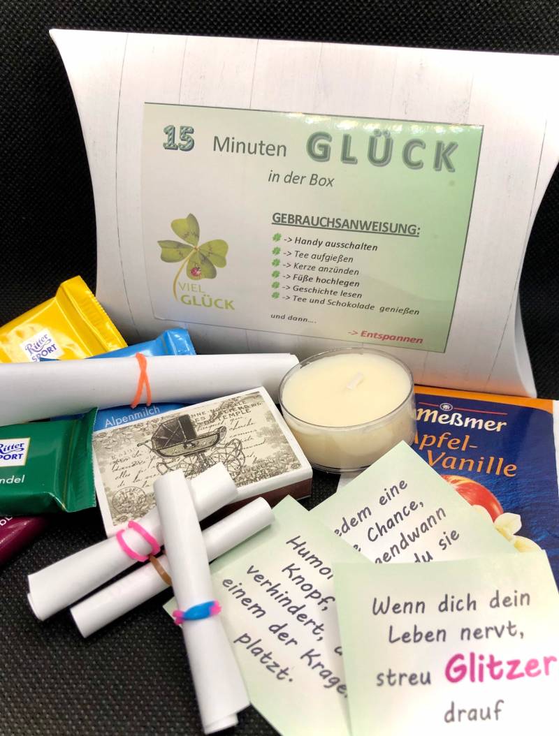 Glücksgeschenkbox - 15 Minuten Glück in Der Box, Befüllt Mit Tollen Kleinigkeiten Für Besondere Menschen von kresihandmade