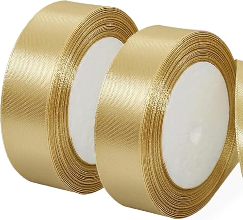 2 Rolle Satinband, 22m x 2cm Schleifenband, Polyester Satinband, Hochzeit Geschenkband Rot Geschenkband Rot für Hochzeit Party (Gold) von kristwash