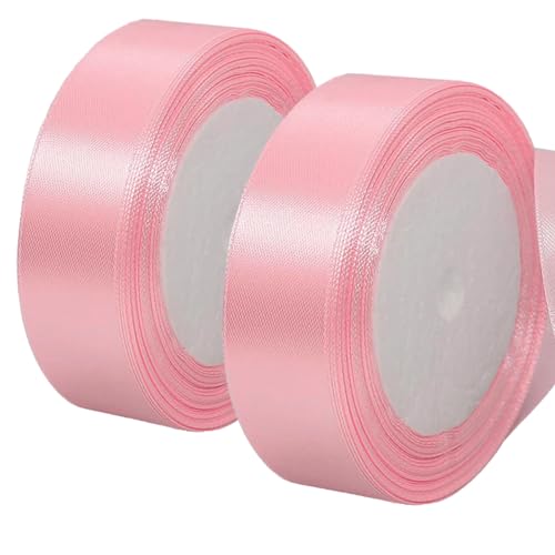 2 Rolle Satinband Rosa, 22m x 2cm Geschenkband Rosa, Polyester Satinband Rosa, Schleifenband Rosa, Weinachten Satinband für Hochzeit Party und Geburtstag Geschenke von kristwash