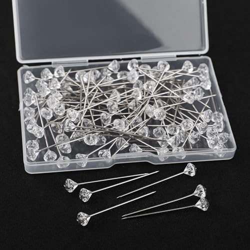 100 Stück Dekonadel,38mm Diamant Blumenstrauß Pins Stecknadeln Lang mit Transparente Box für Hochzeitsblumen, Knopflöcher, Brautschmuck, Blumenhandwerk von ktxaby