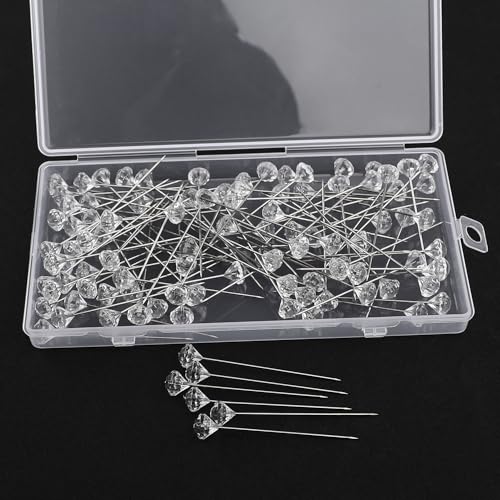 100 Stück Dekonadel,53mm Diamant Blumenstrauß Pins Stecknadeln Lang mit Transparente Box geeignet für Hochzeitsanstecker, Strauß, Partydekoration von ktxaby