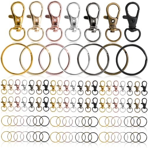 100 Stück Metall-Drehkarabiner & Schlüsselring-Ringe, 50 Stück Schlüsselband-Clip, 50 Stück Schlüsselring-Ringe, Schlüsselanhänger-Haken mit Spaltringen(7 Farben) von ktxaby