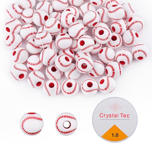 200 Stück 11.5mm Baseball Perlen Acryl Baseballperlen Sportkugel Perlen Runde Baseball Sport Themen Perlen für DIY Schmuckherstellung Armbänder Halsketten Ohrringe Schlüsselanhänger von ktxaby