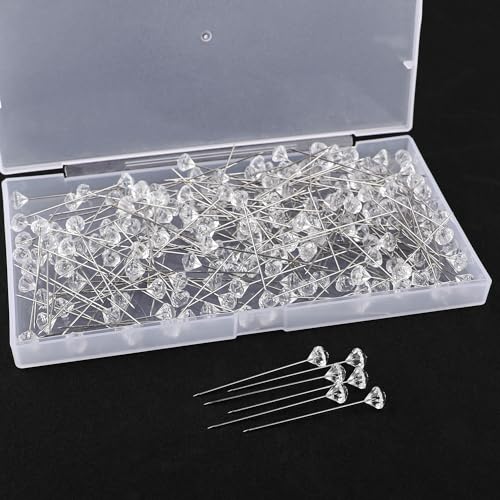 200 Stück Dekonadel,53mm Diamant Blumenstrauß Pins Stecknadeln Lang mit Transparente Box für Hochzeitsblumen, Knopflöcher, Brautschmuck, Blumenhandwerk von ktxaby