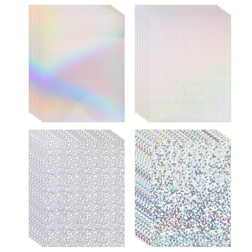 24 Blätter metallische holografische Karten,A4 Holografische Glasscherben Karte 250gsm/92lb,Glitzerpapier Metallic Silber Papier für Hochzeitseinladungen, Scrapbooking & Bürobedarf(28x21.6cm) von ktxaby