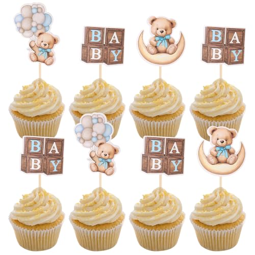 36 Stück Bär Cupcake Topper, Baby Shower Cupcake Baby Bär Thema Baby Shower Kuchen Dekorationen für Kinder Jungen Mädchen Geburtstagsfeier Kuchendekorationen Zubehör von ktxaby