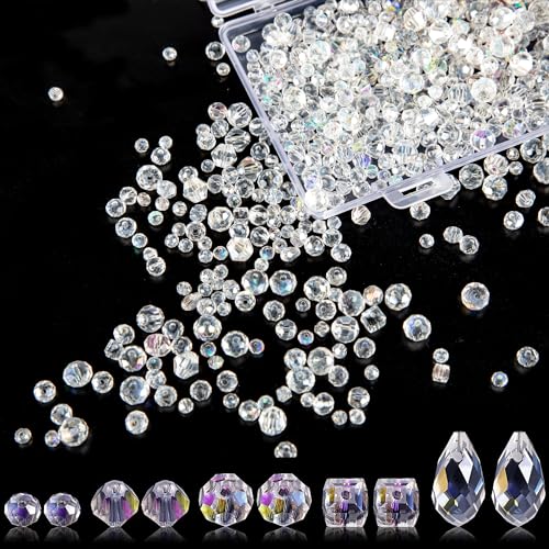 600 Stück Facettierte Perlen Glasperlen,Glass Beads for Jewellery Making,Crystal Jewellery Making Kit,Assorted Clear Crystal Glass Beads Spacer Beads 4/6/8mm for DIY Bracelets, Necklaces von ktxaby