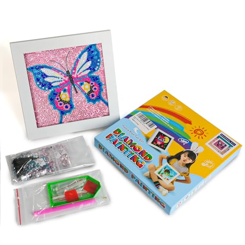 Diamond Painting Set für Kinder mit Holzrahmen 18 x 18 cm, Schmetterlings-Diamond-Painting, 5D Diamond Art Kits für Eltern, Freunde, Liebende und Kinder. von ktxaby