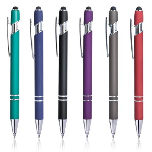 6 Stück Kugelschreiber-Set mit schwarzer Tinte, Druckkugelschreiber, personalisierter gravierter Soft-Touch-Aluminium-Stift, 1,0-mm-Neuheit-Stifte mit Stylus-Spitze für Schule, Zuhause, Büro von ktxaby