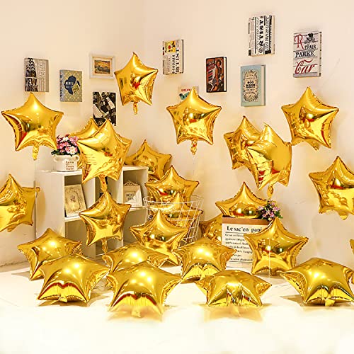 kukifun 20 Stücke Stern Luftballons 18 Zoll Goldene Luftballons Folienballons Heliumballon Stern Sternförmige Pentagramm Golden Folienluftballon für Geburtstag Verlobung Hochzeit Patry Dekoration von kukifun