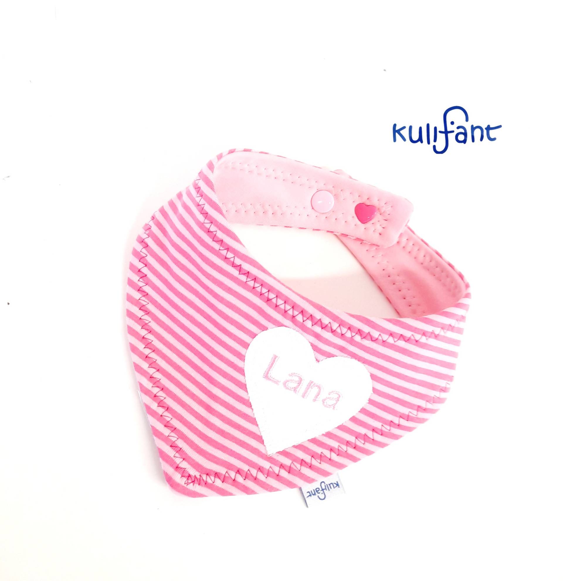 Baby Dreieckstuch Tuch Sabbertuch Halstuch Babygeschenk Mädchen/ Personalisiert /Babygeschenk/ Herz Weiß Rosa Pink Streifen von kulifant