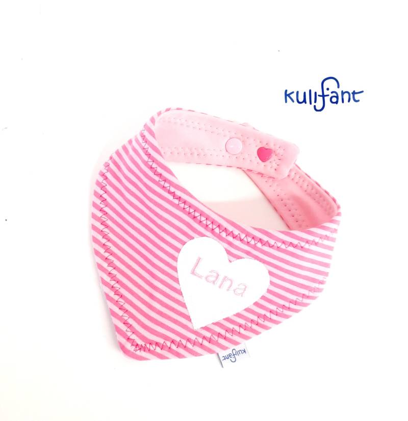 Baby Dreieckstuch Tuch Sabbertuch Halstuch Babygeschenk Mädchen/ Personalisiert /Babygeschenk/ Herz Weiß Rosa Pink Streifen von kulifant