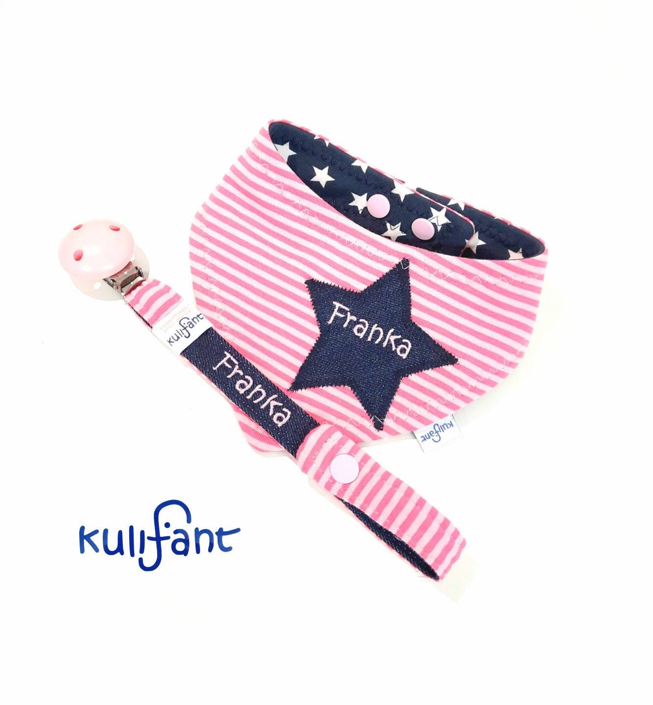 Babygeschenk Set Schnullerband & Tuch Steifen Sterne Geschenk Name /Praktisch Andere Muster Möglich von kulifant