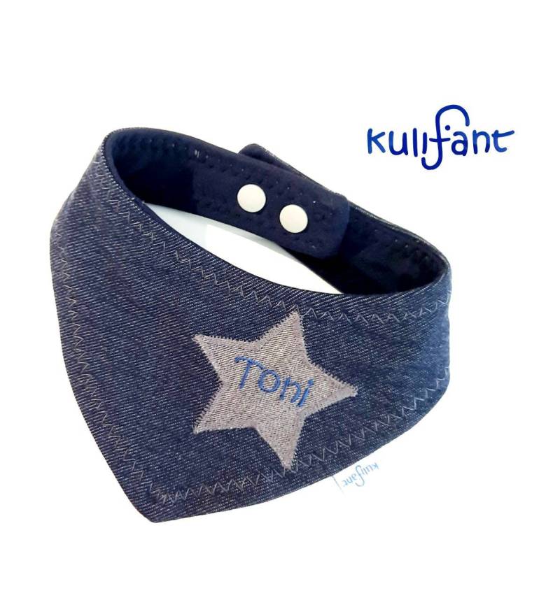 Tuch Babytuch Dreieckstuch Sabbertuch Denimlook Babygeschenk Kleiner Stern Grau Mit Name Schlicht Blau Jeanslook von kulifant