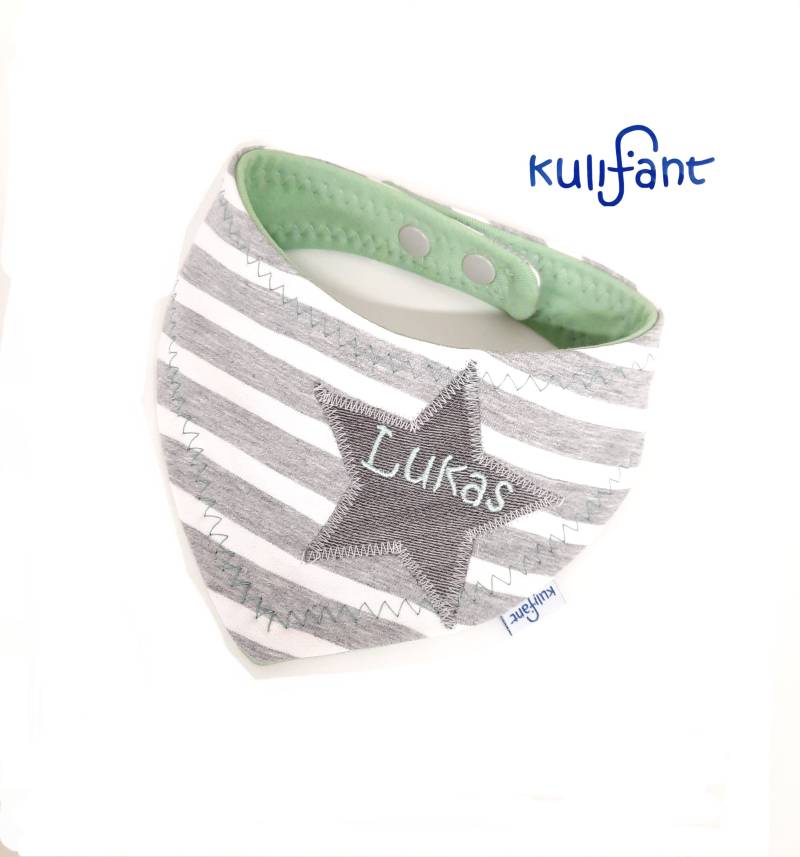 Tuch Dreieckstuch Sabbertuch Babygeschenk Kleiner Stern Mit Name 1. Geburtstag Grau Mint Bestickt Namen Unisex Schlicht von kulifant