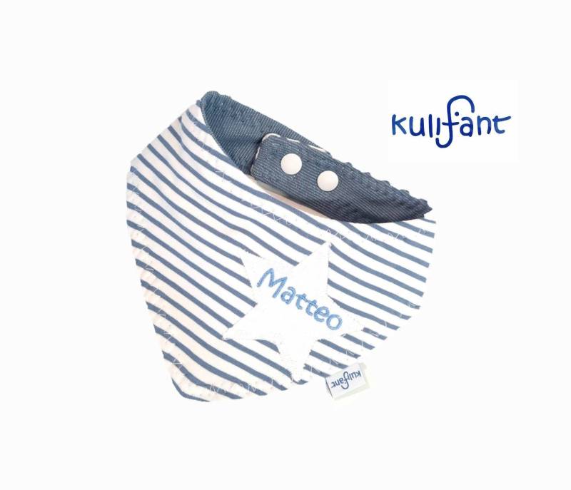 Tuch Dreieckstuch Sabbertuch Babygeschenk Kleiner Stern Mit Name 1. Geburtstag Streifen Blau Bestickt Namen Unisex Schlicht von kulifant