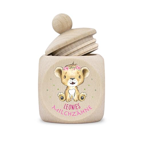 kultdog Zahndose Milchzähne modern Dose Holz personalisiert Druck Name Tier Löwe Koala Fuchs Bär Elefant Wildlife Mädchen von kultdog