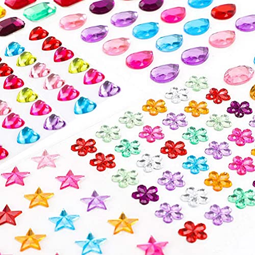 1200 Stück Glitzersteine Selbstklebend, 14 Bögen Acryl Strasssteine Sticker Verschiedene Formen Klebesteine Schmucksteine für Kinder DIY Handwerk Grußkarten von kuou