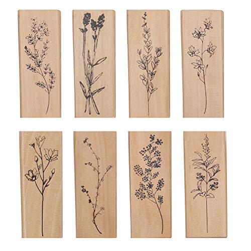 8 Stück Stempel Holz, Gummi Holz Vintage Holzstempel DIY Tagebuch Stempel Natürliche Pflanze Seal Set für Scrapbooking, Kinder DIY Karten Machen von okoium