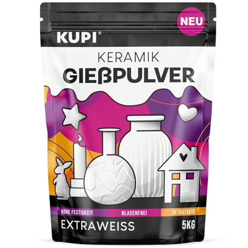 KUPI Keramik Gießpulver Weiß 0,9kg | Gips zum Gießen Lufthärtend & Geruchlos | Gießmasse für Silikonformen | Reliefgießpulver zum Basteln Modellieren Strukturieren von kupi