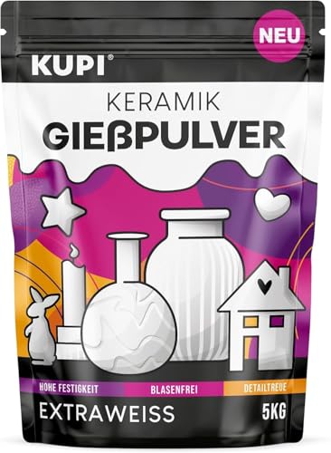 KUPI Keramik Gießpulver Weiß 10kg | Gips zum Gießen Lufthärtend & Geruchlos | Gießmasse für Silikonformen | Reliefgießpulver zum Basteln Modellieren Strukturieren von kupi