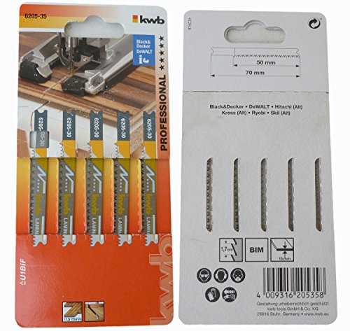 5er Set kwb Stichsägeblätter 6205-35 (Bosch U1BIF) Holzbearbeitung Laminat etc. von kwb