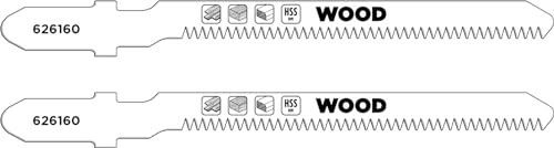 kwb 2x Stichsägeblätter Laminat, Kurvenschnitt (geeignet für Laminat, Hartholz, Bi-Metall, gehärtete Zähne, verkürzter Sägeblattrücken, T-Schaft) von kwb