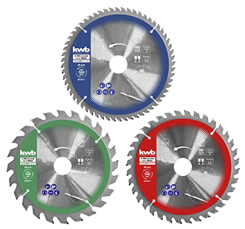 kwb 3-teiliges Kreissägeblatt-Set 160 x 25/20 / 16 mm für Handkreis-Sägen f. Platten-Werkstoffe u. Baustoffe aus Holz inkl. Reduzier-Ringe auf 16 u. 20 mm von kwb