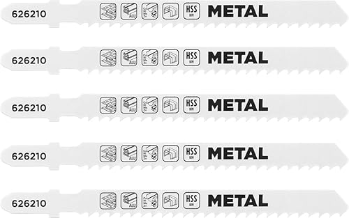 kwb 5x Stichsägeblätter für Metall, grob (geeignet für Aluminium, Blech, Nicht-Eisen Metalle, Acrylglas, Bi-Metall, gewellte und gefräste Zähne, T-Aufnahme) von kwb