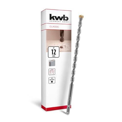 kwb SDS Plus Bohrer, SDS Plus Hammerbohrer (Ø 12 mm x 260 mm, mit extrem schneller Hartmetall 4X-Schneide, für armierten Beton, Stein & Mauerwerk) von kwb